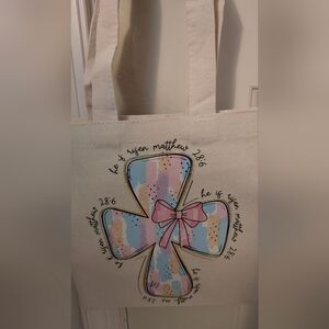 Beige Tote Bag with Pastel Cross Design
